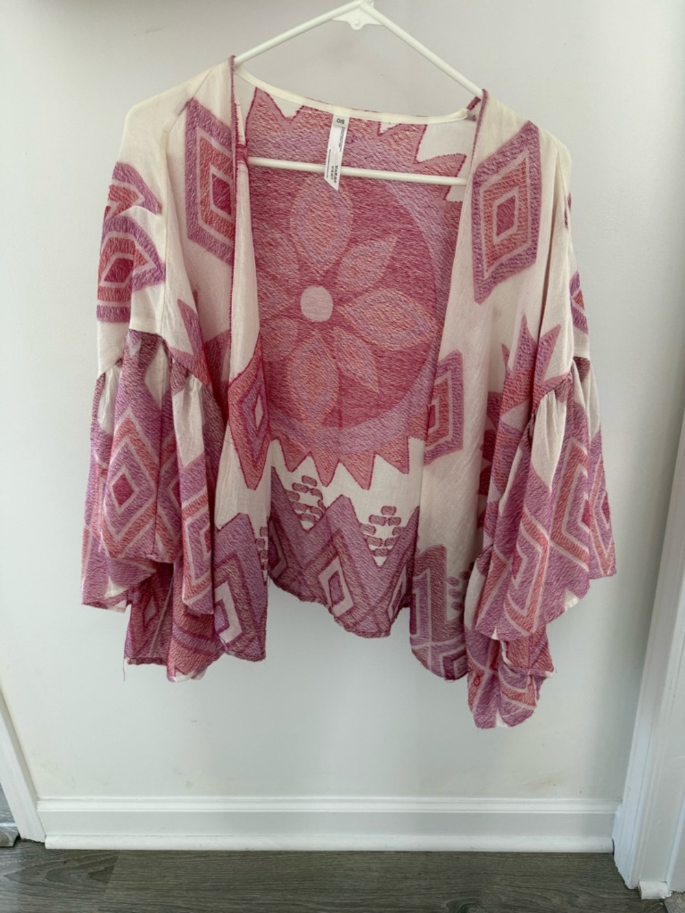 Boho Open-Front Pink Patterned Women's Sweater Cardigan